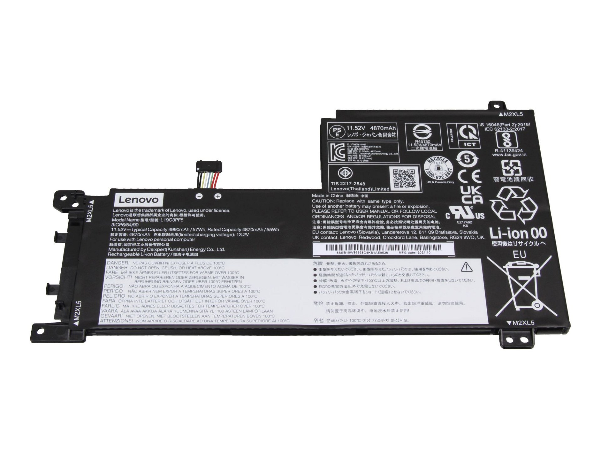 5B11N52016 (3-Zellen Akku, 11,52V) LENOVO Volt, 4990 11.52 mAh Li-Polymer Original