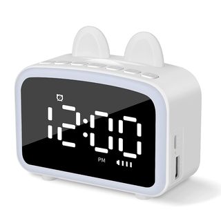 Despertador  - LCD con luz nocturna,  BT incorporado, termómetro, radio, soporte de smartphone. Batería recargable DAM ELECTRONICS, Blanco
