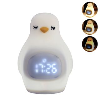 Despertador  - Con luz nocturna infantil, intensidad regulable. Diseño Pingüino DAM ELECTRONICS, Blanco
