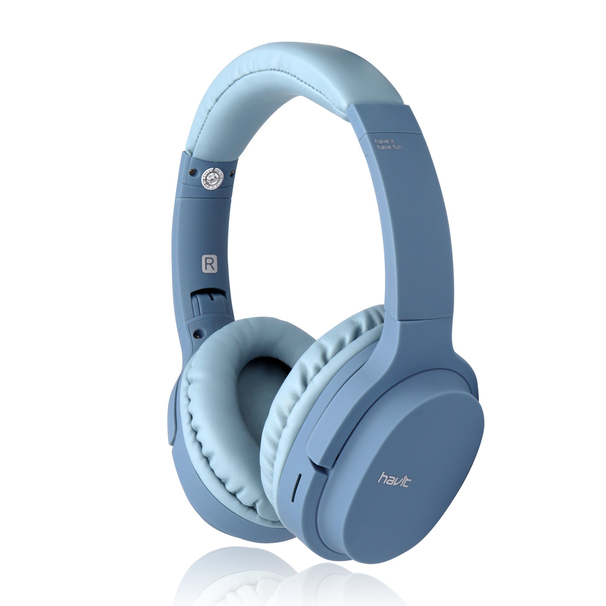 Auriculares azules sobre un fondo blanco. Los auriculares tienen un tono azul claro y otro más oscuro.