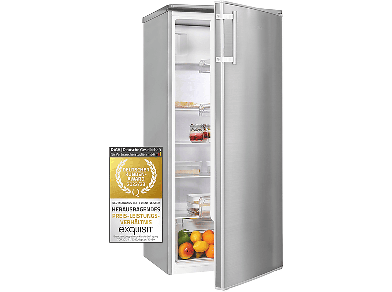 EXQUISIT KS185-4-HE-040E inoxlook Kühlschrank (E, 1220 mm hoch, silber) | Freistehende Kühlschränke
