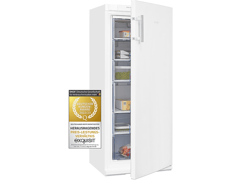 EXQUISIT GS22-H-280E weiss Gefrierschrank (E, 201,00 kWh/Jahr, 202 l, 1450 mm hoch)