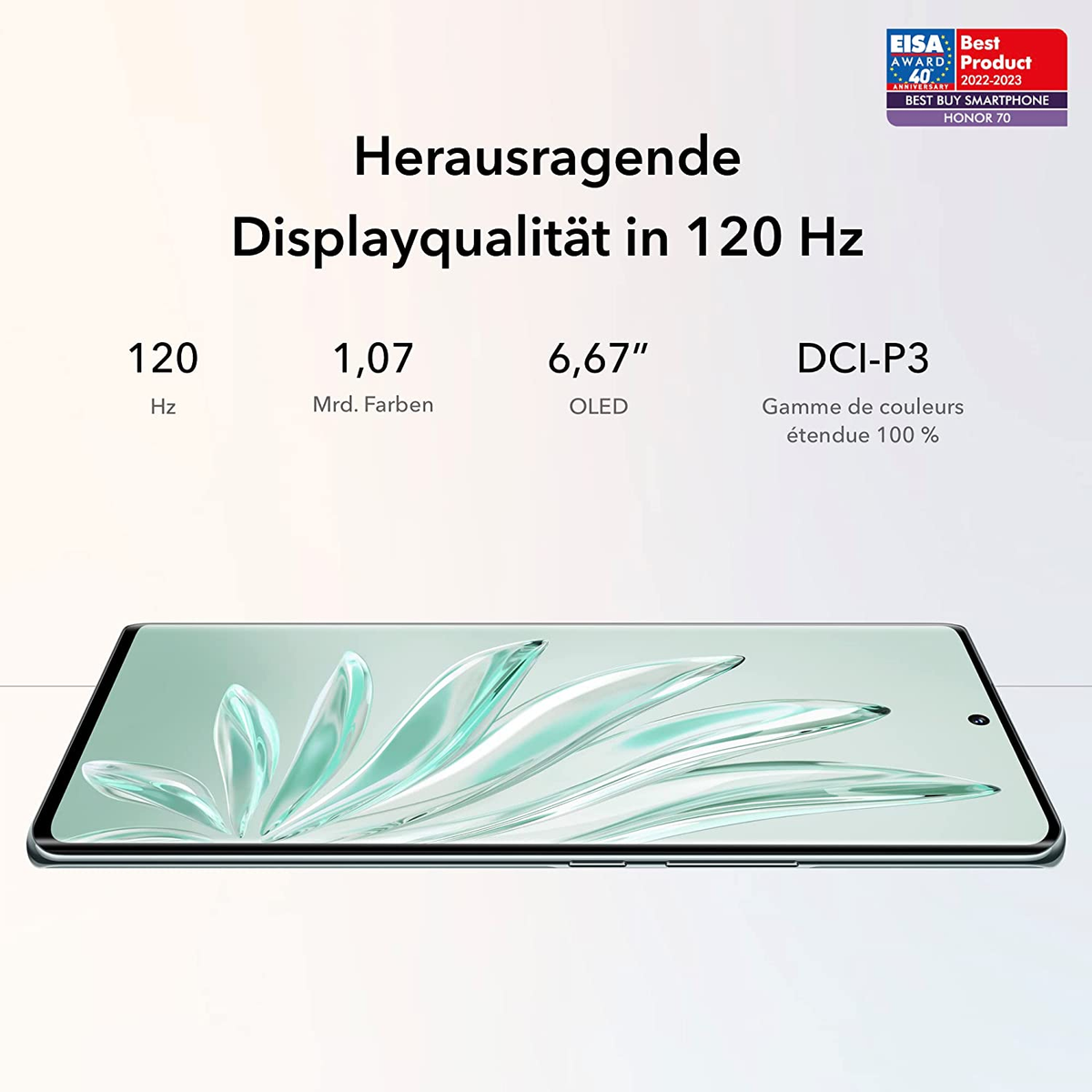 Ein Smartphone mit Anzeigeinformationen und Auszeichnungen.