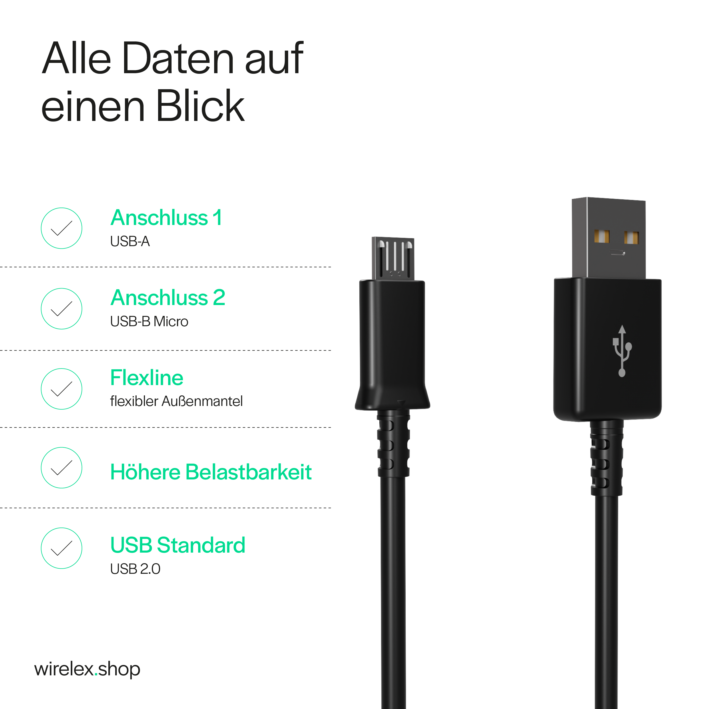 USB Stecker B 1m auf USB-Ladekabel, Kabel FLEXLINE USB-micro A