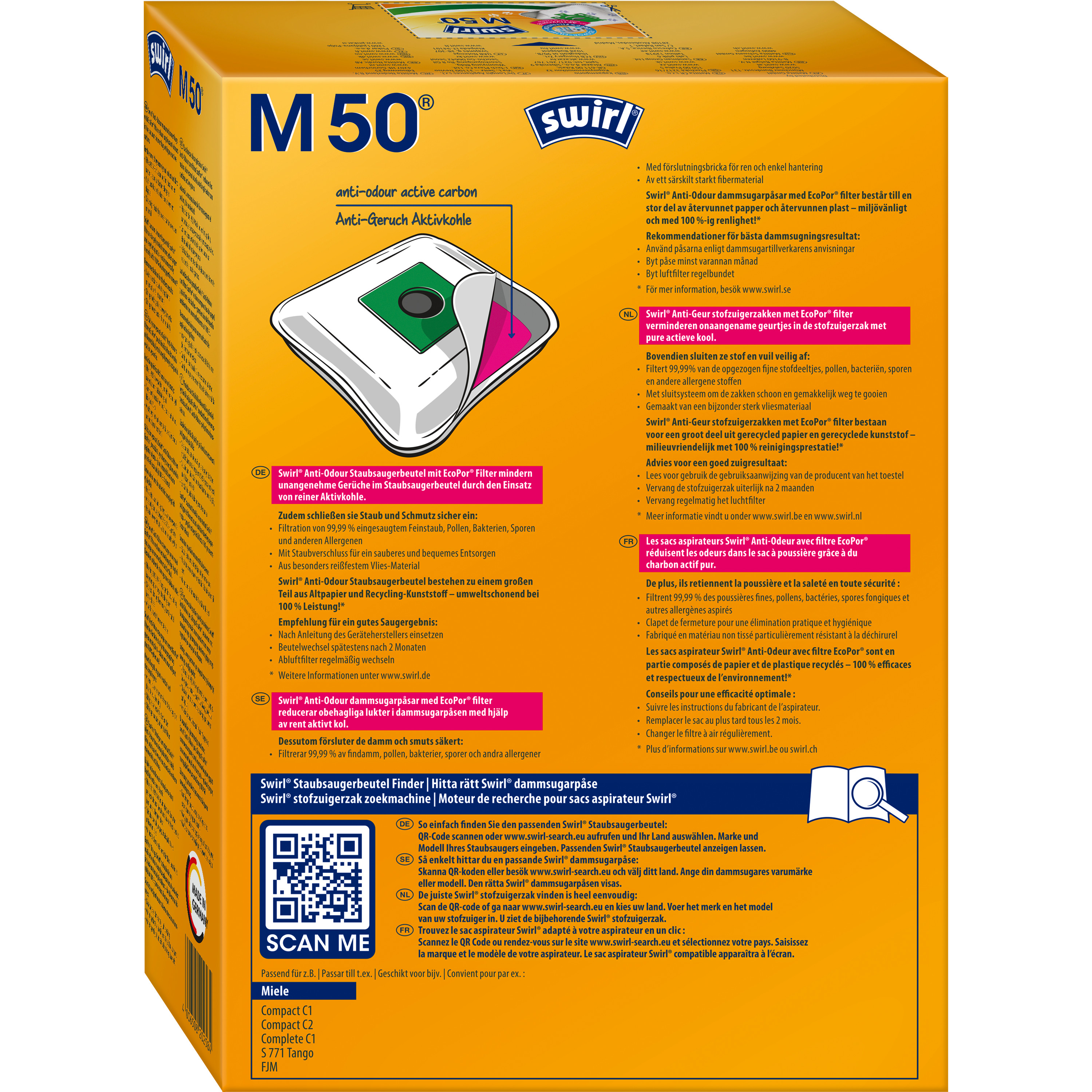 M Pack SWIRL 50 3er Staubsaugerbeutel Anti-Geruch EcoPor®