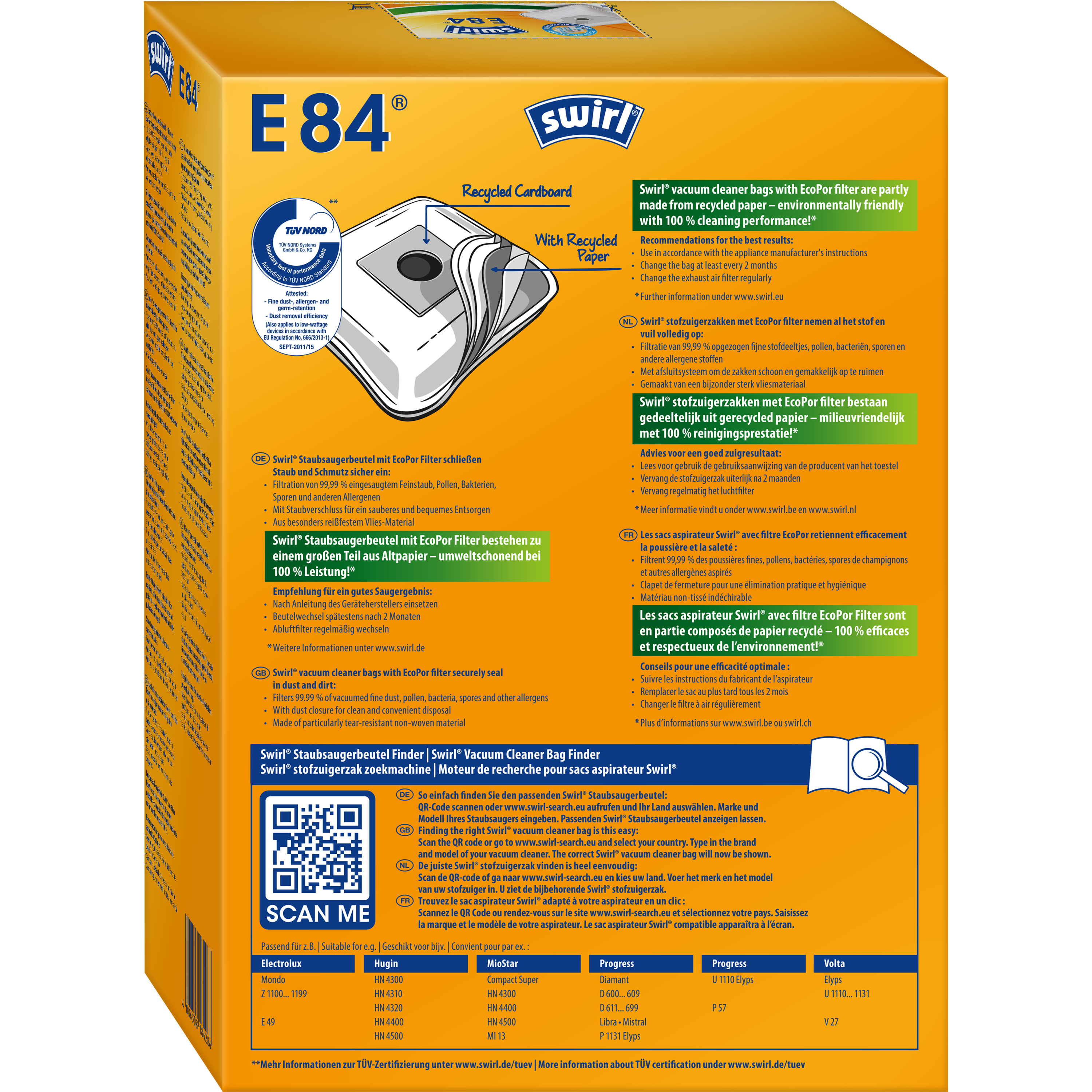 E 84 Staubsaugerbeutel EcoPor® 3er SWIRL Pack