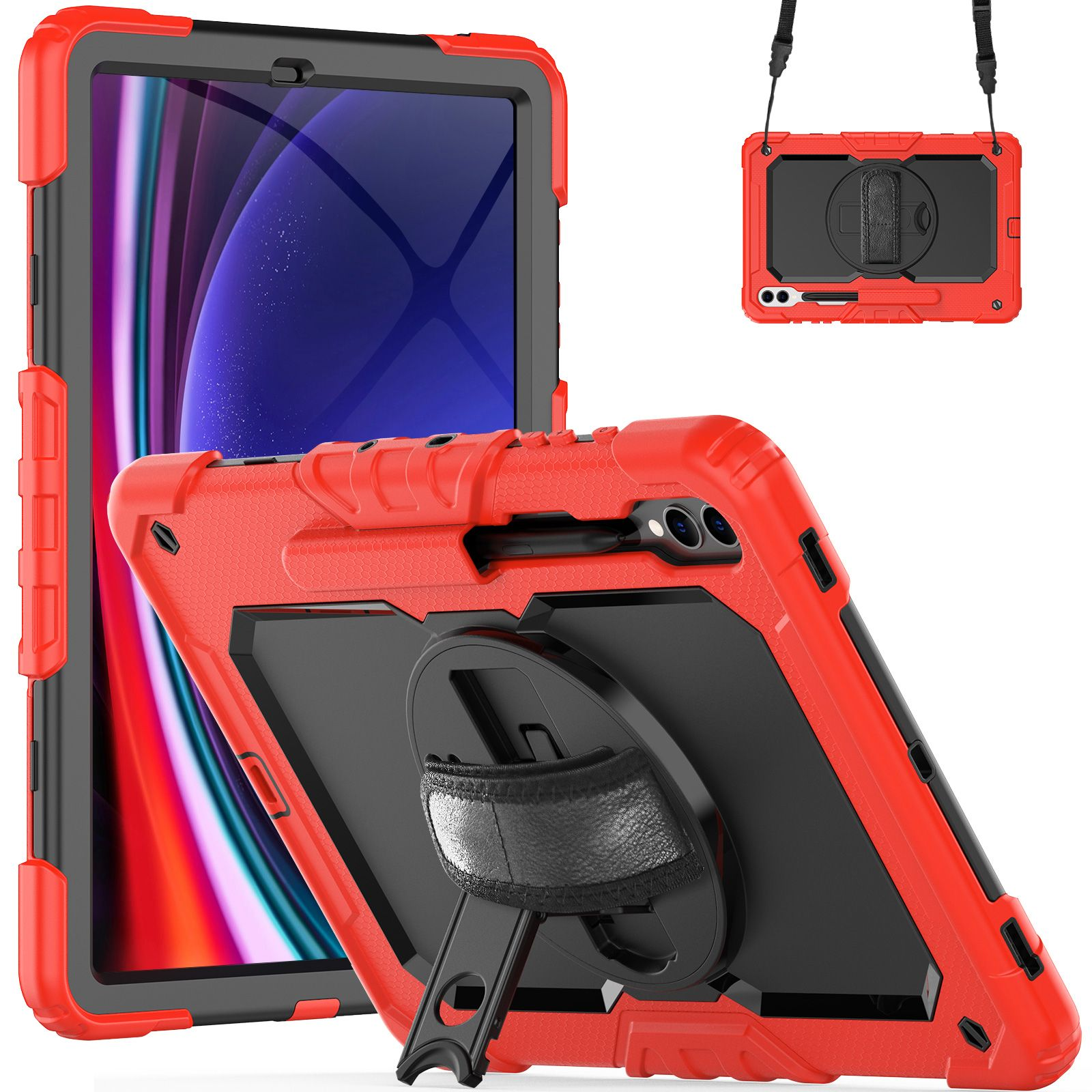 LOBWERK 4in1 Schutzhülle Case Samsung Zoll Bookcover für S9+ Tab Kunststoff, 12.4 Plus Galaxy 2023 Rot SM-X816B SM-X818U SM-X810