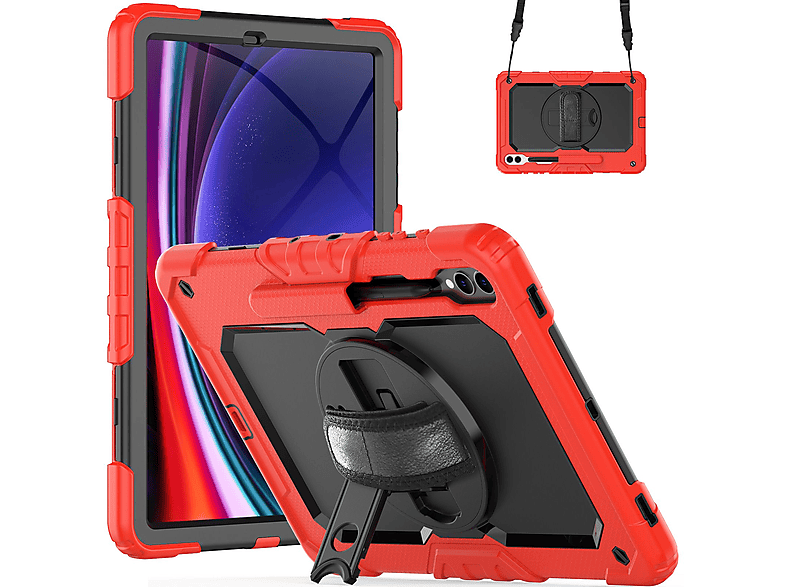 LOBWERK 4in1 Schutzhülle Case Zoll für Samsung SM-X816B Galaxy Rot SM-X818U Plus SM-X810 Bookcover 12.4 2023 Kunststoff, S9+ Tab