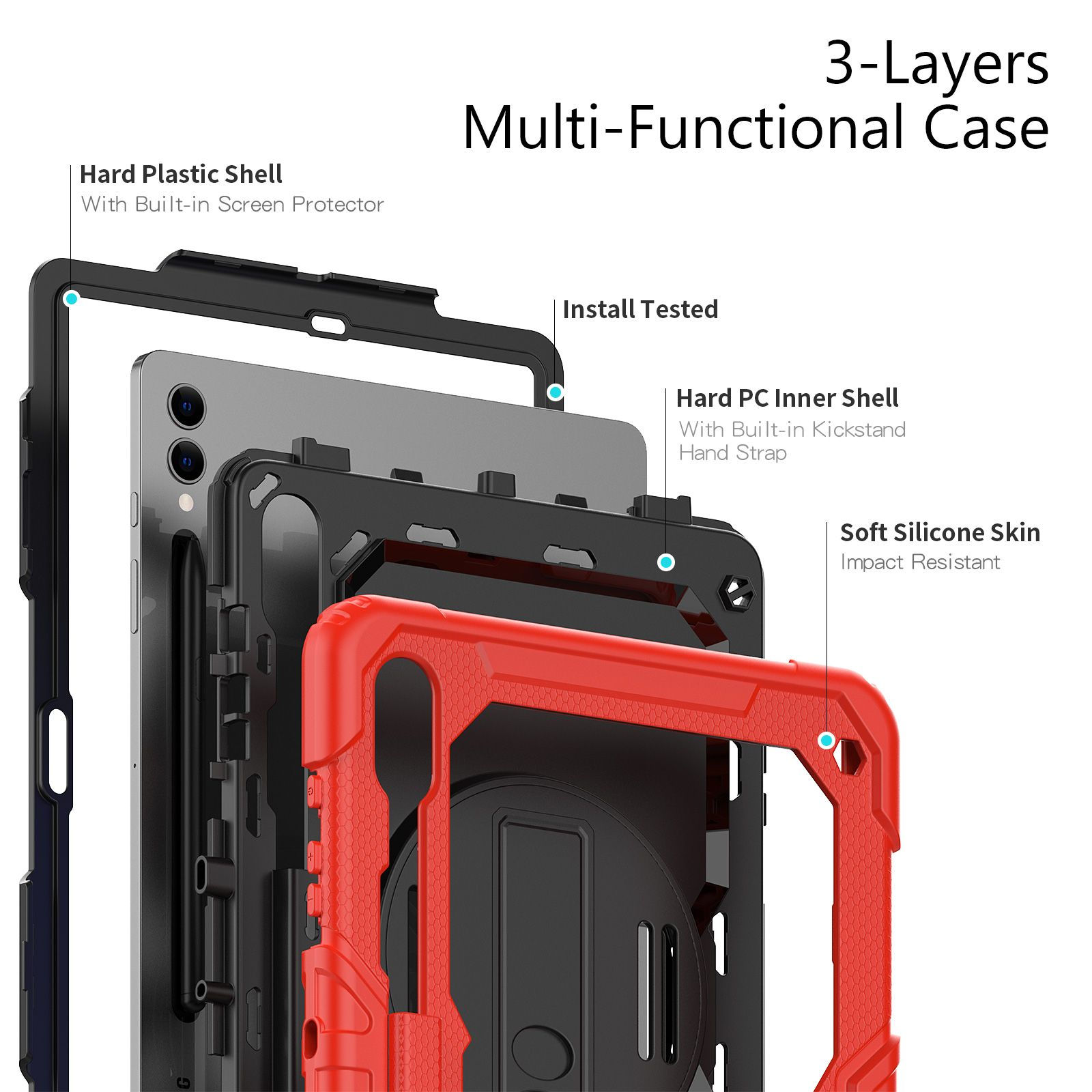 LOBWERK 4in1 Schutzhülle Case Zoll für Samsung SM-X816B Galaxy Rot SM-X818U Plus SM-X810 Bookcover 12.4 2023 Kunststoff, S9+ Tab