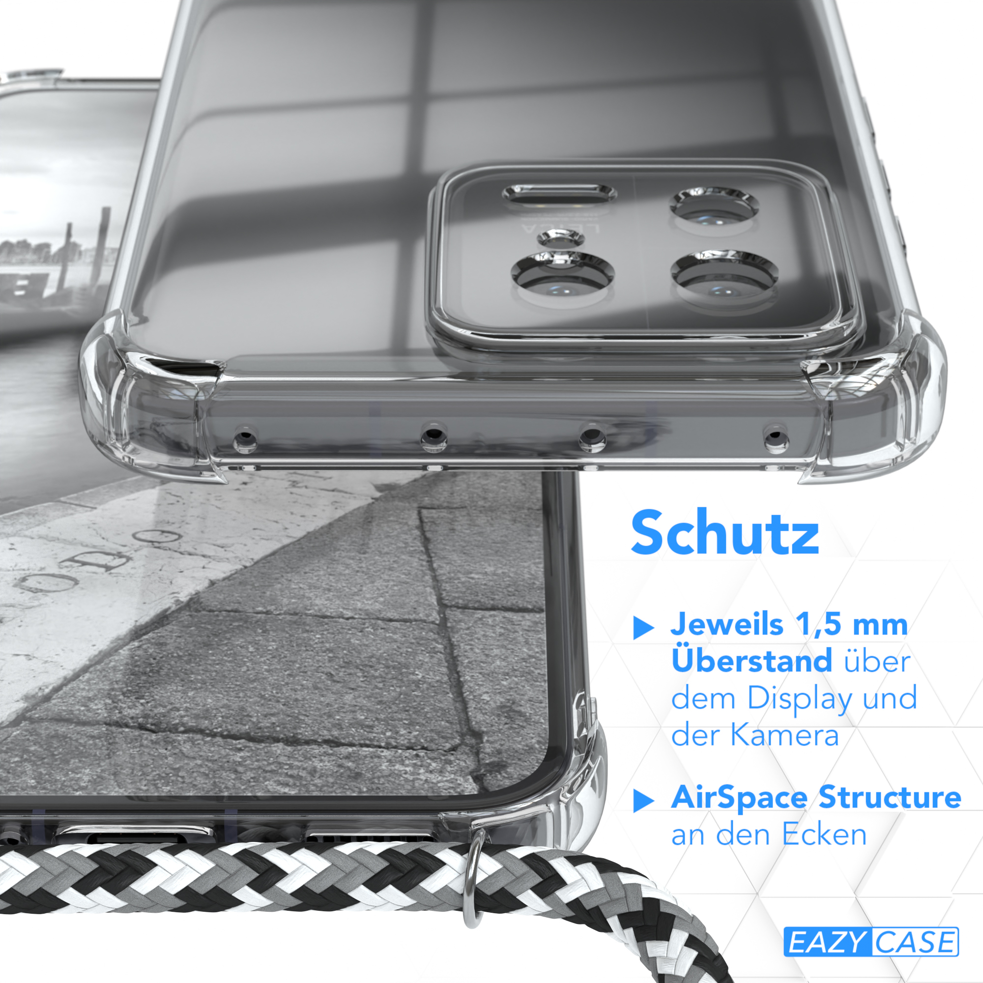 Xiaomi, / EAZY Silber CASE Clear mit Umhängetasche, Schwarz 13, Clips Cover Camouflage Umhängeband,