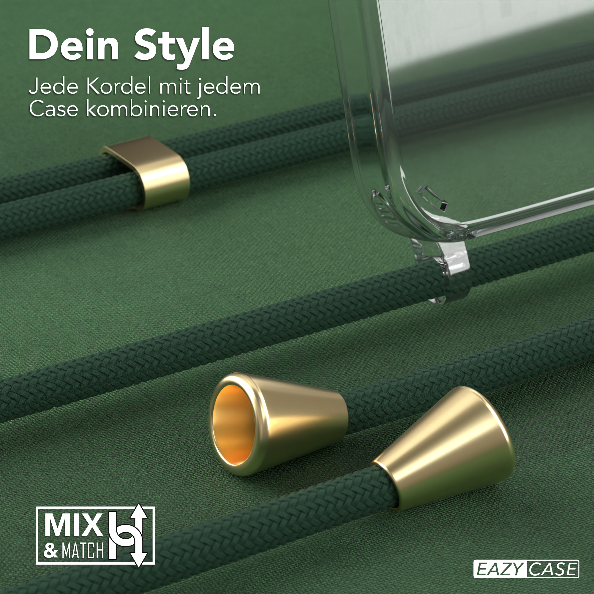 CASE Umhängetasche, Clips Grün Max, Umhängeband, iPhone Apple, / Cover EAZY Pro mit Gold Clear 15
