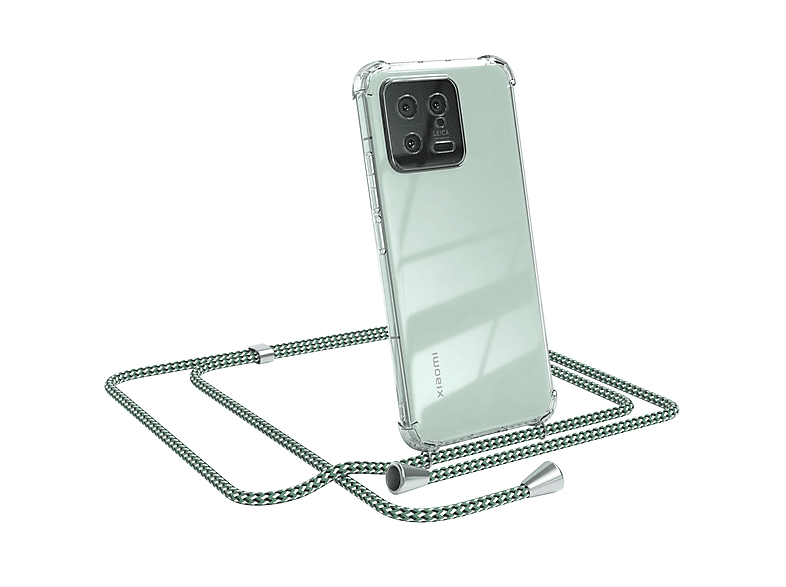 EAZY CASE Clear Cover mit Umhängeband, Umhängetasche, Xiaomi, 13, Grün Weiß