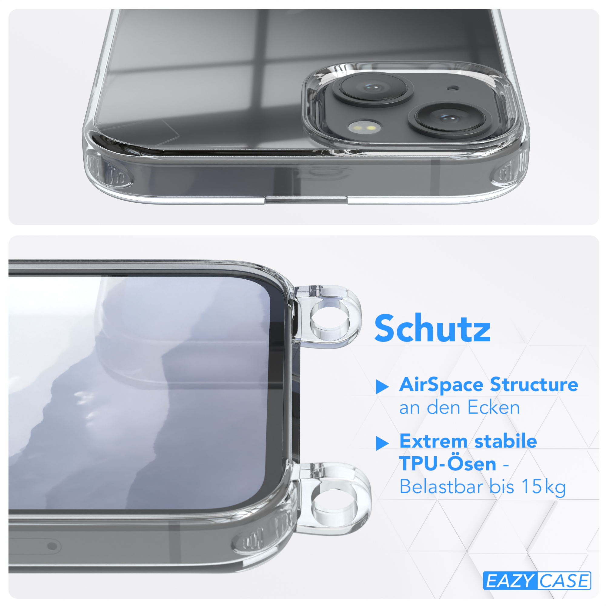 EAZY CASE Apple, Cover Umhängetasche, Clear iPhone mit 13, Umhängeband, Blau