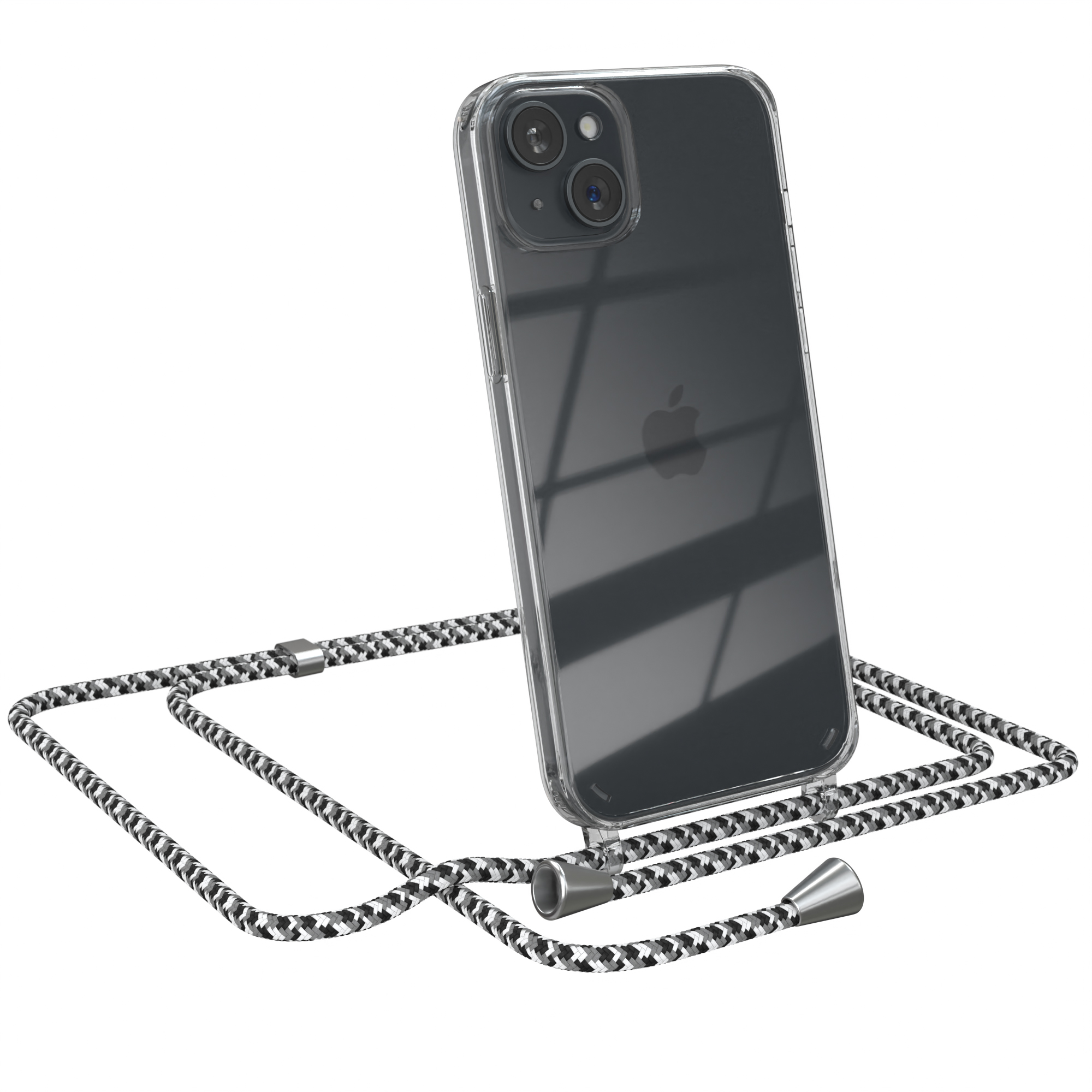 Silber CASE mit Clips 15 Umhängetasche, Apple, / Umhängeband, Plus, EAZY Camouflage Clear iPhone Schwarz Cover