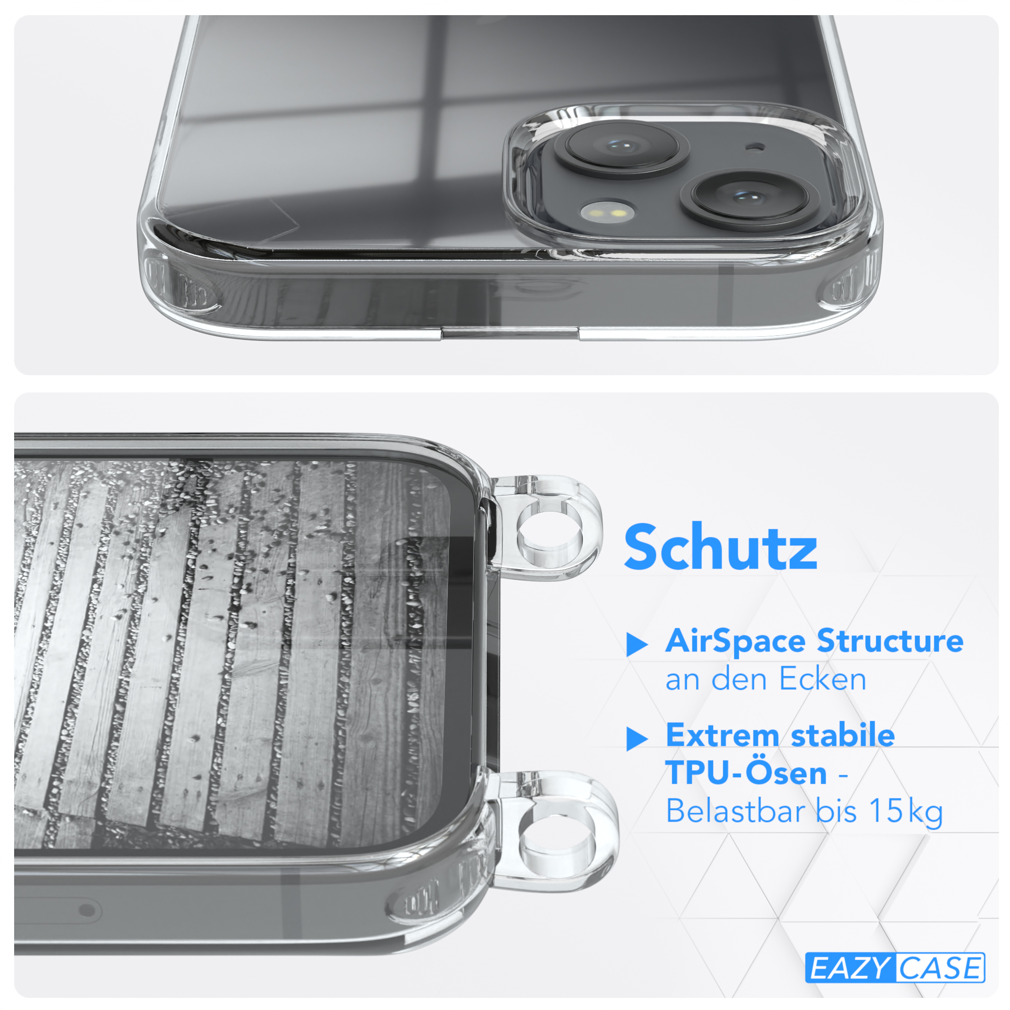 EAZY CASE Clear Cover mit Schwarz 13, Apple, Umhängetasche, iPhone Umhängeband