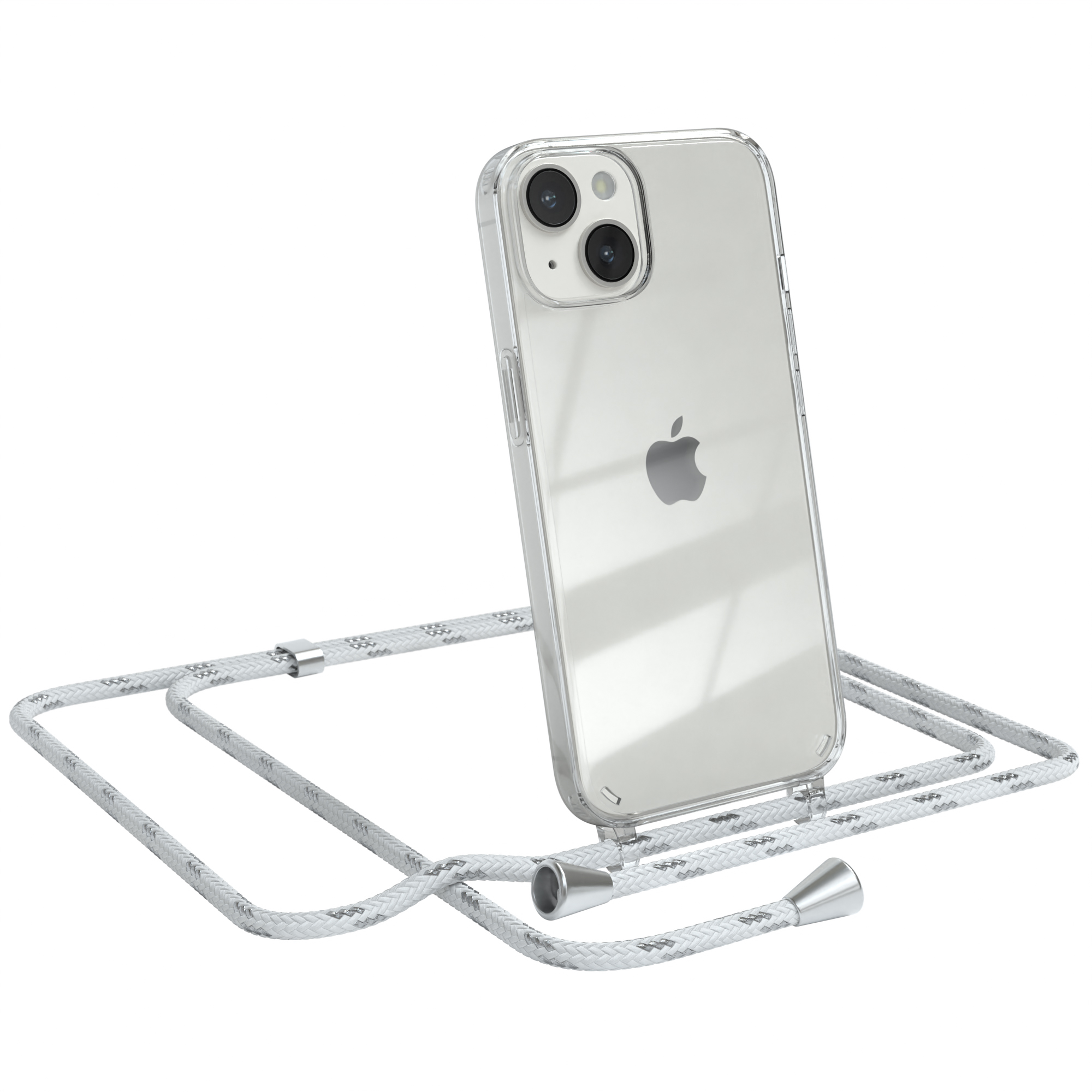 Silber iPhone / Umhängetasche, Weiß Clips Apple, CASE EAZY mit Clear Cover 14, Umhängeband,