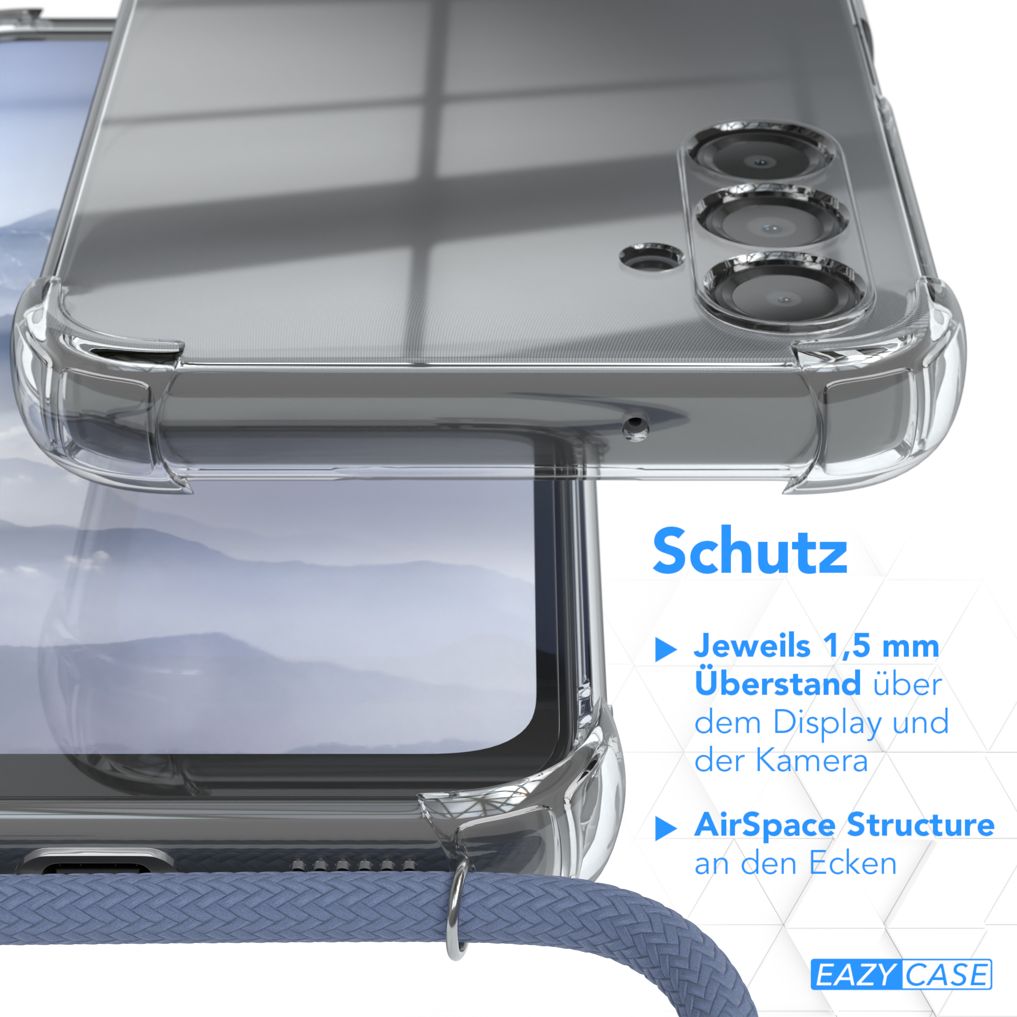 EAZY Umhängetasche, Blau A14 5G, Cover CASE mit Galaxy Umhängeband, Samsung, Clear