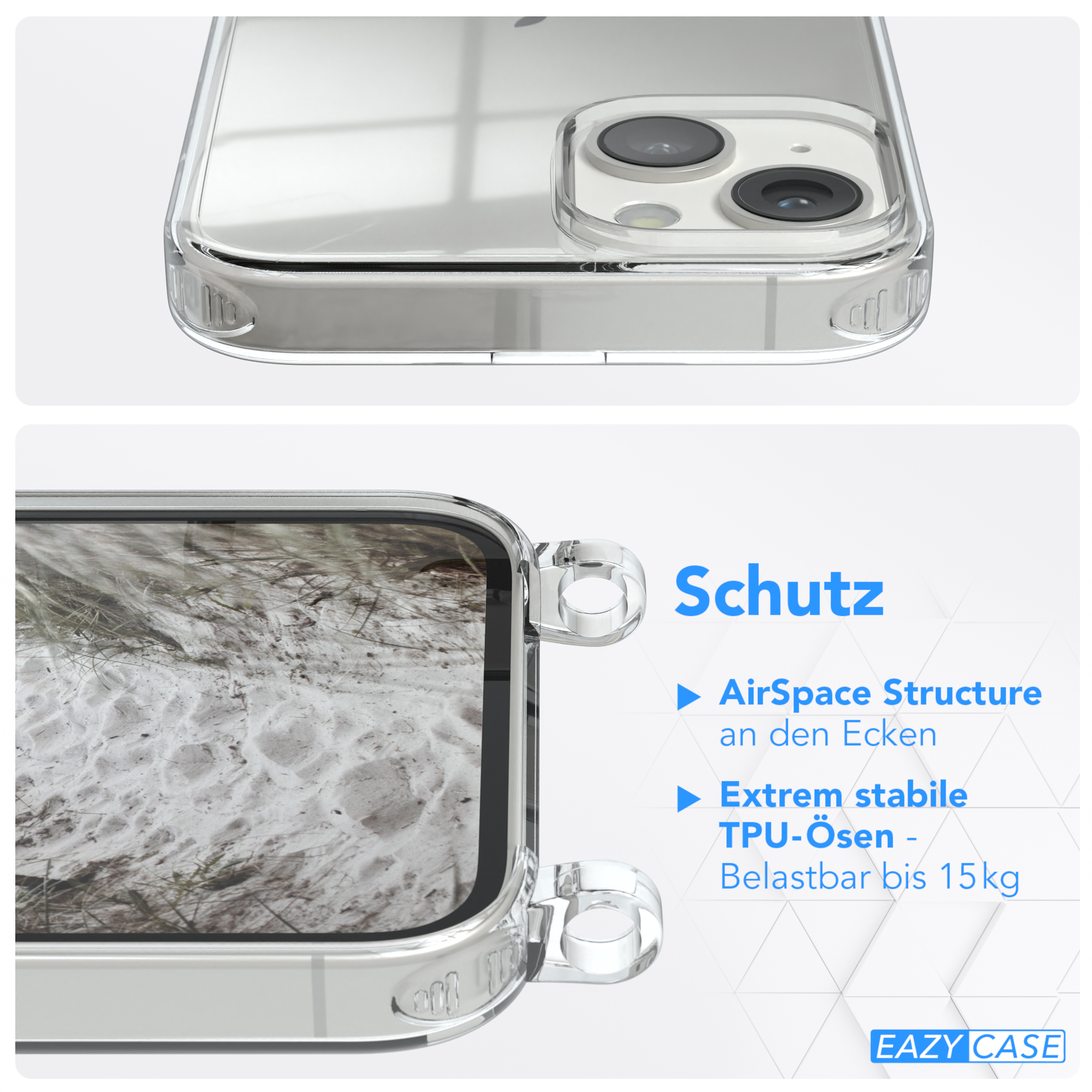 EAZY mit / Clips Weiß Apple, 14, Umhängetasche, iPhone Cover Silber Clear Umhängeband, CASE