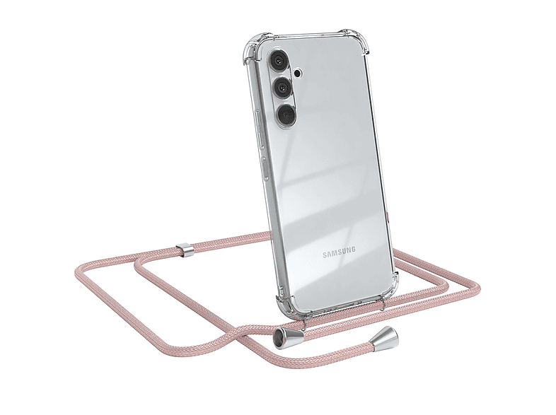 EAZY CASE Clear Cover mit Umhängeband, Silber Umhängetasche, Galaxy Rosé Samsung, A54, / Clips