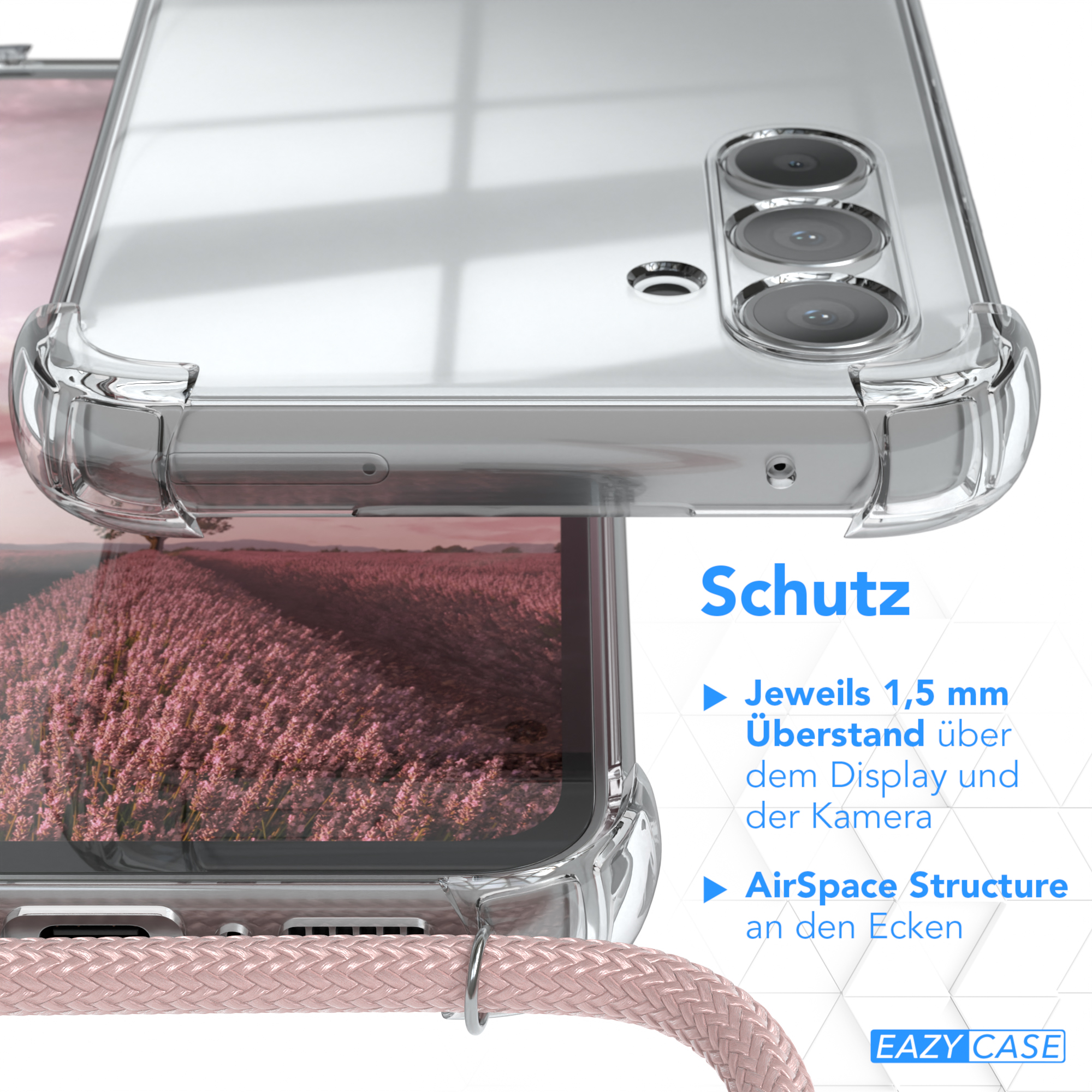 Umhängeband, Rosé / A54, Clips Clear EAZY mit Galaxy Silber Samsung, Cover Umhängetasche, CASE