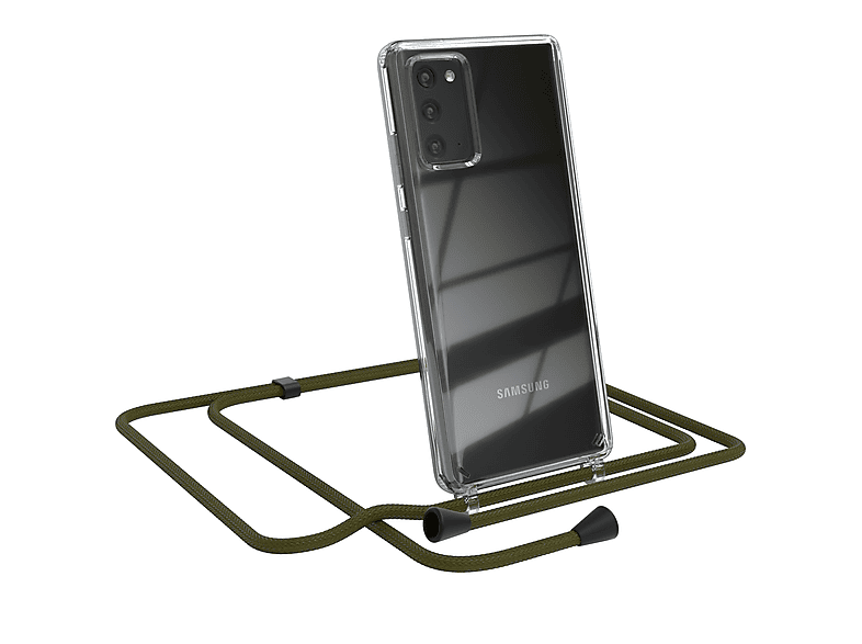EAZY CASE Clear Cover mit Umhängeband, Umhängetasche, Samsung, Galaxy Note 20 / Note 20 5G, Olive Grün