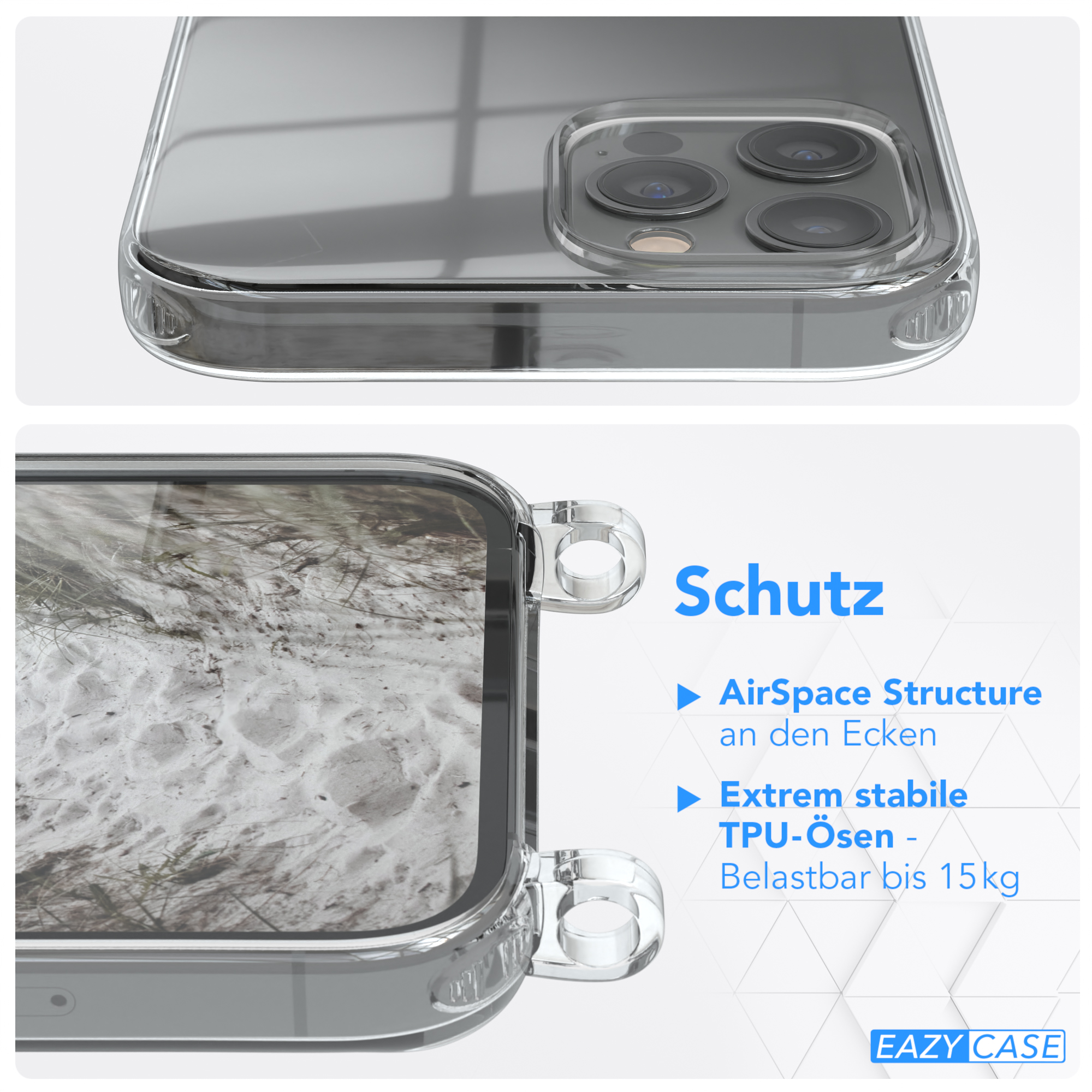 EAZY CASE Clear 12 iPhone Apple, Umhängeband, Beige Taupe Pro mit Max, Umhängetasche, Cover