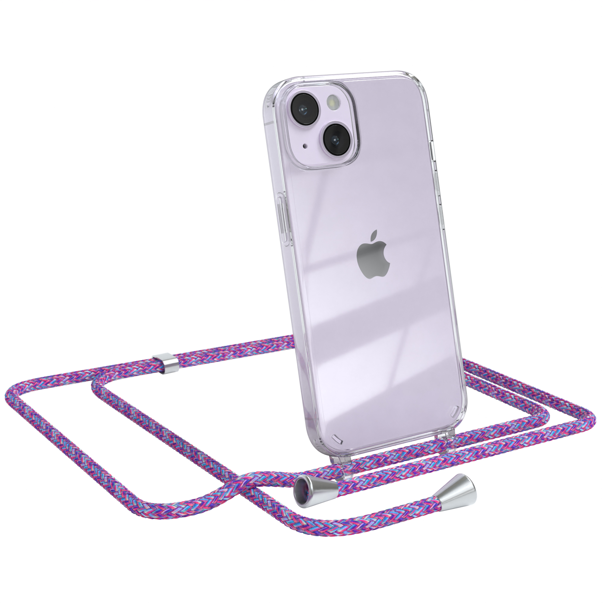Apple, mit Lila Silber Cover Clear Umhängeband, iPhone Clips EAZY 14, Umhängetasche, CASE /