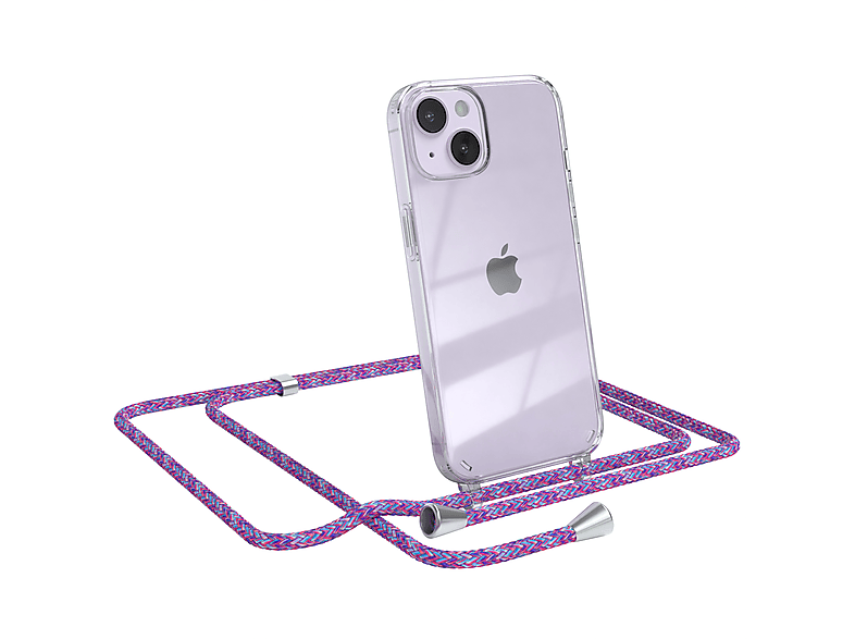 Apple, Umhängetasche, Clips EAZY / Clear iPhone Cover mit Lila 14, CASE Silber Umhängeband,