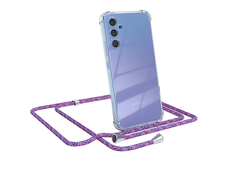 EAZY CASE Clear Cover mit Umhängeband, Umhängetasche, Samsung, Galaxy A34, Lila / Clips Silber