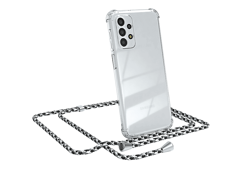 EAZY CASE Clear Cover mit Umhängetasche, 5G, Galaxy Camouflage Clips Samsung, / Silber A23 Schwarz Umhängeband