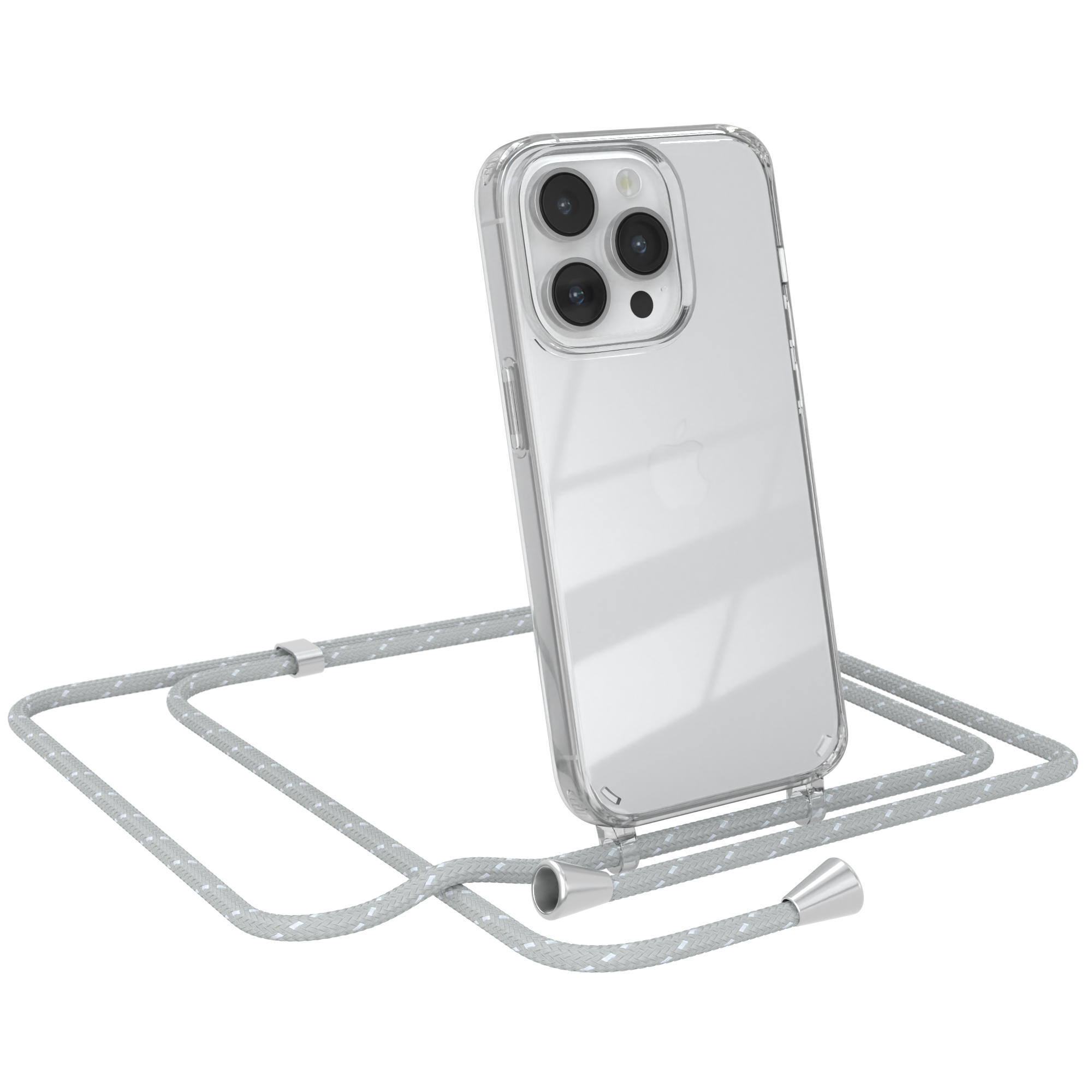 EAZY CASE Clear Cover Pro, Umhängetasche, Apple, iPhone Umhängeband, Weiß mit Hellgrau 14
