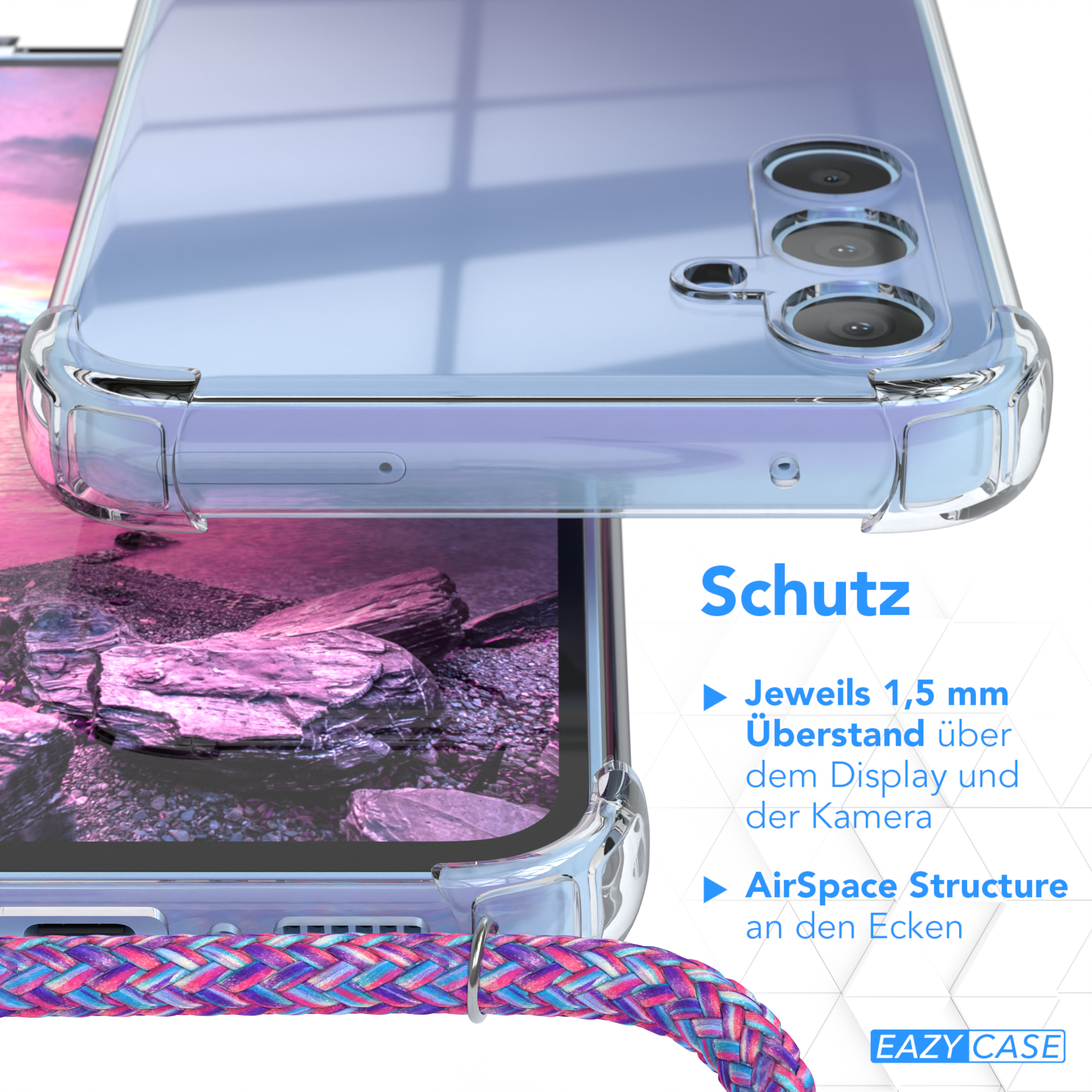 Lila Umhängeband, Samsung, Clear Umhängetasche, Silber / A34, CASE Clips Galaxy EAZY mit Cover