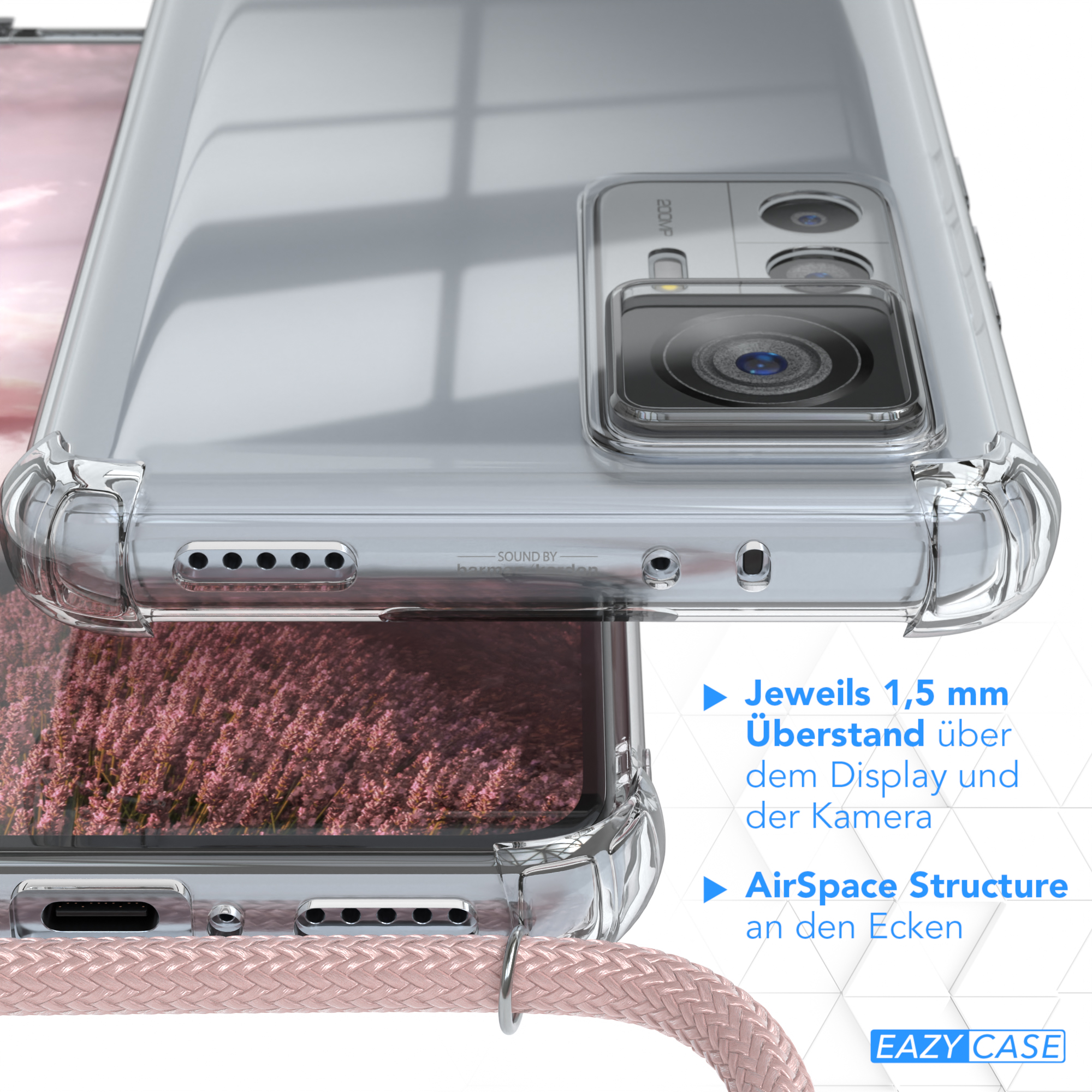 EAZY CASE / Umhängetasche, Pro, Rosé / Silber Umhängeband, Clips Xiaomi, Cover mit Clear 12T 12T