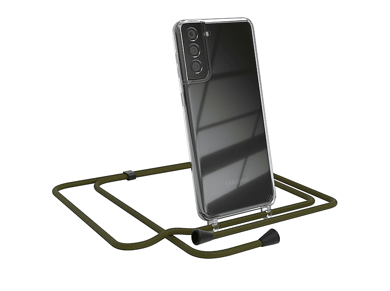 EAZY CASE Clear Cover mit Umhängeband, Umhängetasche, Samsung, Galaxy S21 Plus 5G, Olive Grün