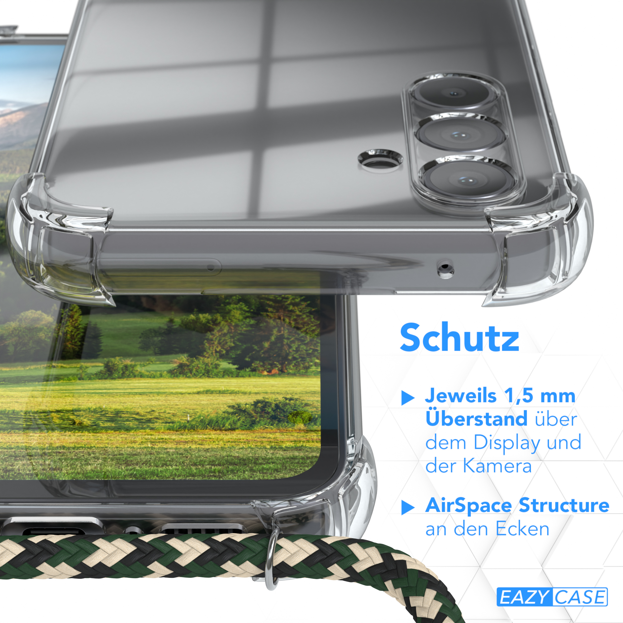 EAZY CASE Clear Cover mit Samsung, Clips A54, Galaxy Umhängetasche, Camouflage Umhängeband, / Grün Gold