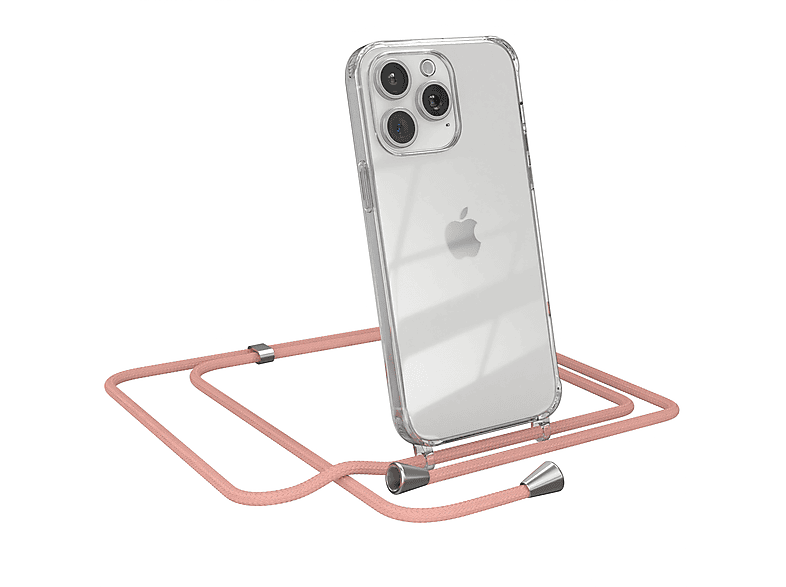 EAZY Clear CASE Apple, mit Max, 15 Umhängetasche, Altrosa Umhängeband, Pro Uni iPhone Cover
