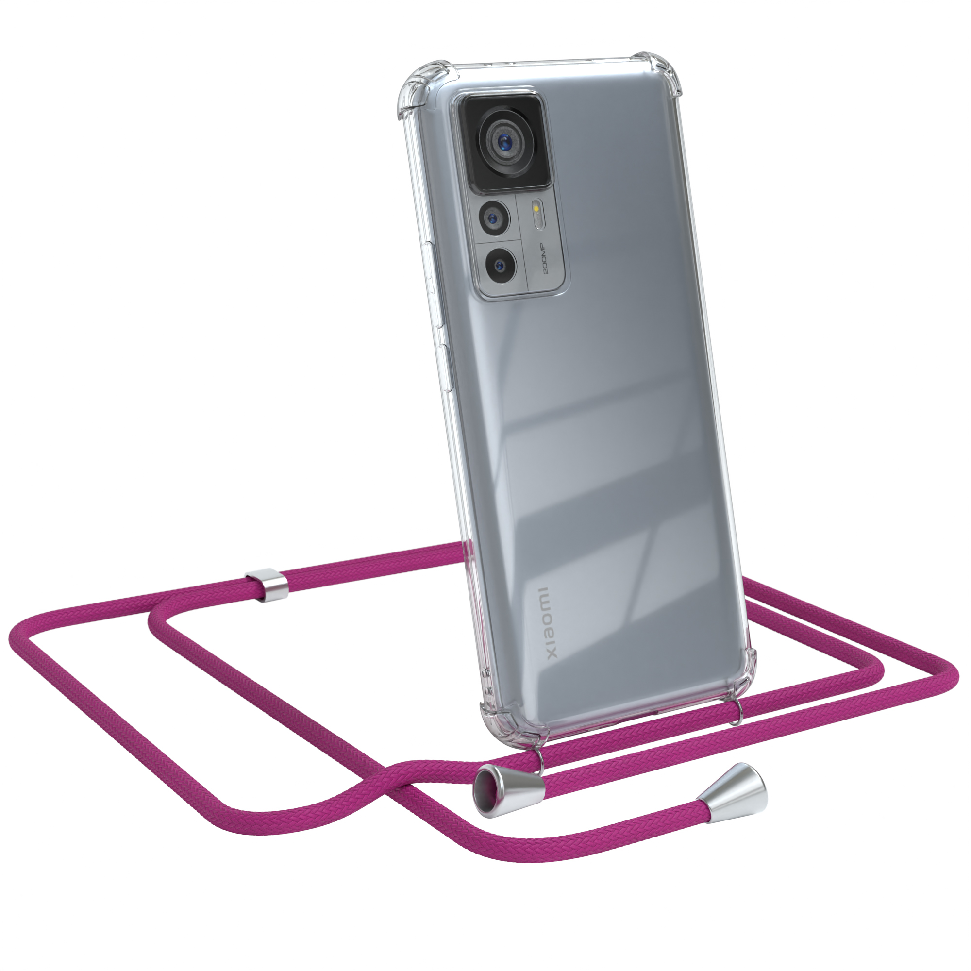 EAZY CASE Clear Cover Umhängetasche, / Clips Silber Pink Xiaomi, 12T Umhängeband, 12T / Pro, mit