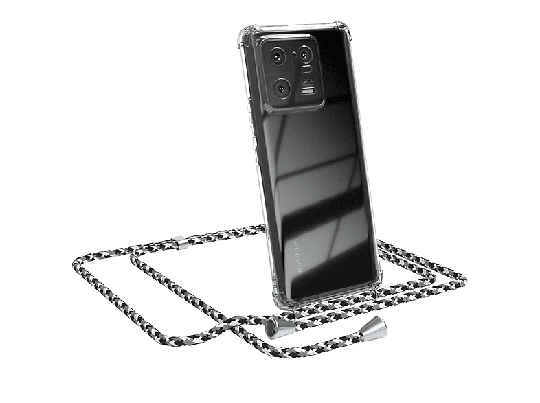 EAZY CASE Clear Cover mit Umhängeband, Umhängetasche, Xiaomi, 13 Pro, Schwarz Camouflage / Clips Silber