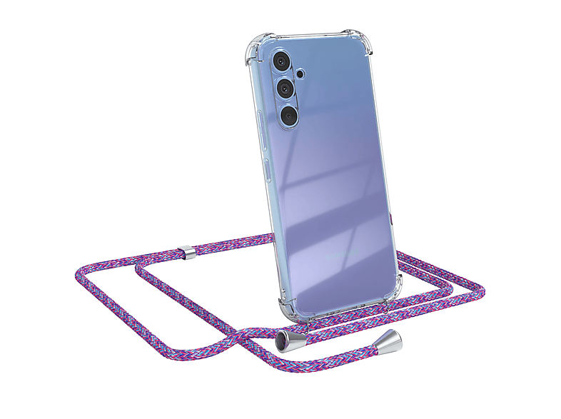 EAZY CASE Clear Cover mit Umhängeband, Umhängetasche, Samsung, Galaxy A54, Lila / Clips Silber