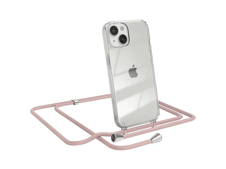 Rosé mit iPhone Apple, CASE Umhängeband, Clear Umhängetasche, 14, Cover Clips EAZY Silber /