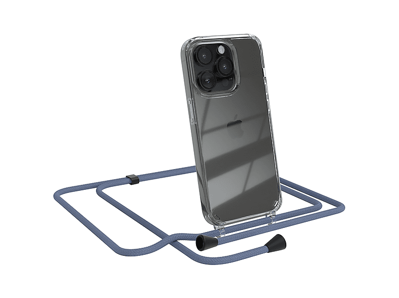 EAZY CASE Clear Cover mit Umhängeband, Umhängetasche, Apple, iPhone 14 Pro, Blau