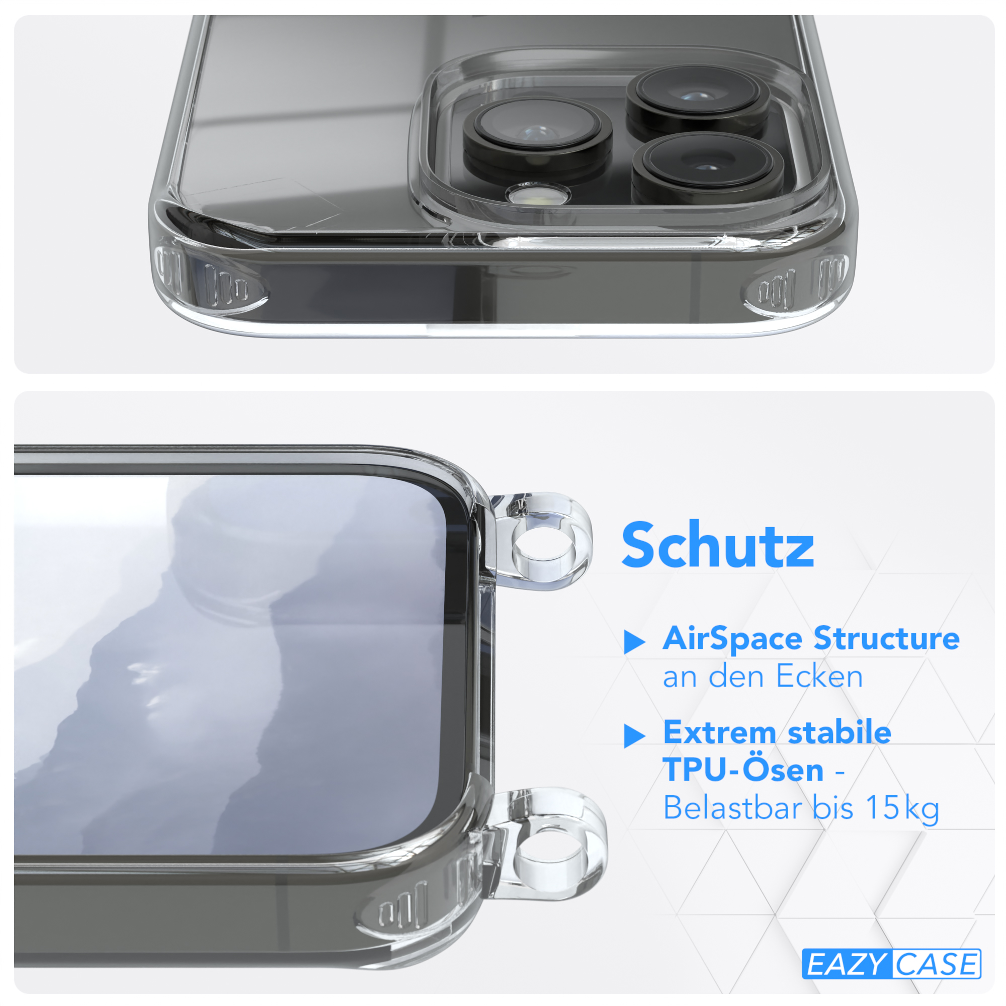 EAZY CASE Clear Cover Blau 14 mit Apple, iPhone Umhängeband, Pro, Umhängetasche