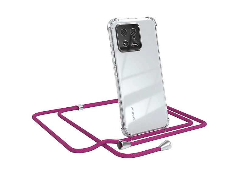 EAZY CASE Clear Cover mit Umhängeband, 13, Clips Pink Silber Umhängetasche, Xiaomi, 