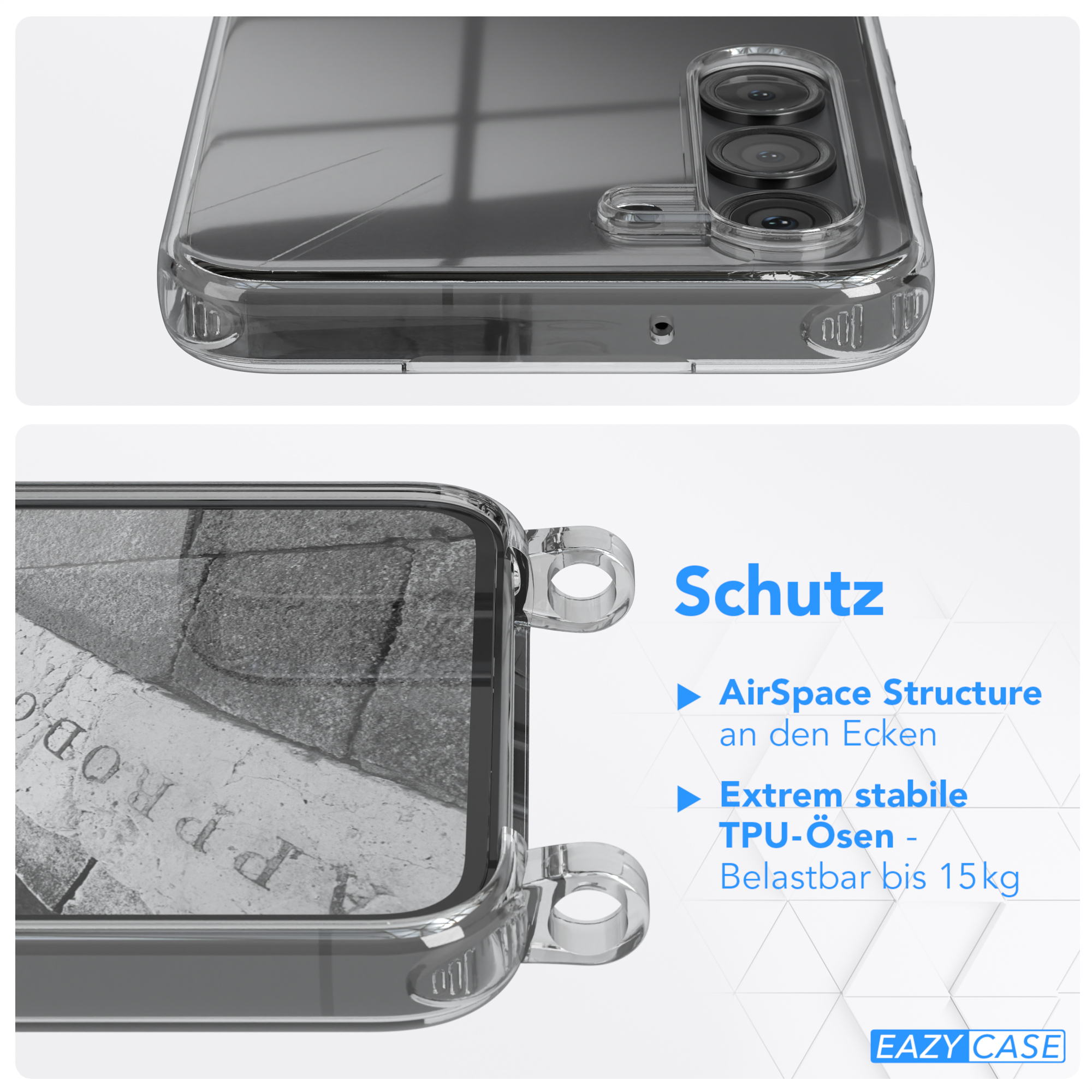 EAZY CASE Clear Umhängetasche, Galaxy S23, Anthrazit Cover mit Umhängeband, Samsung