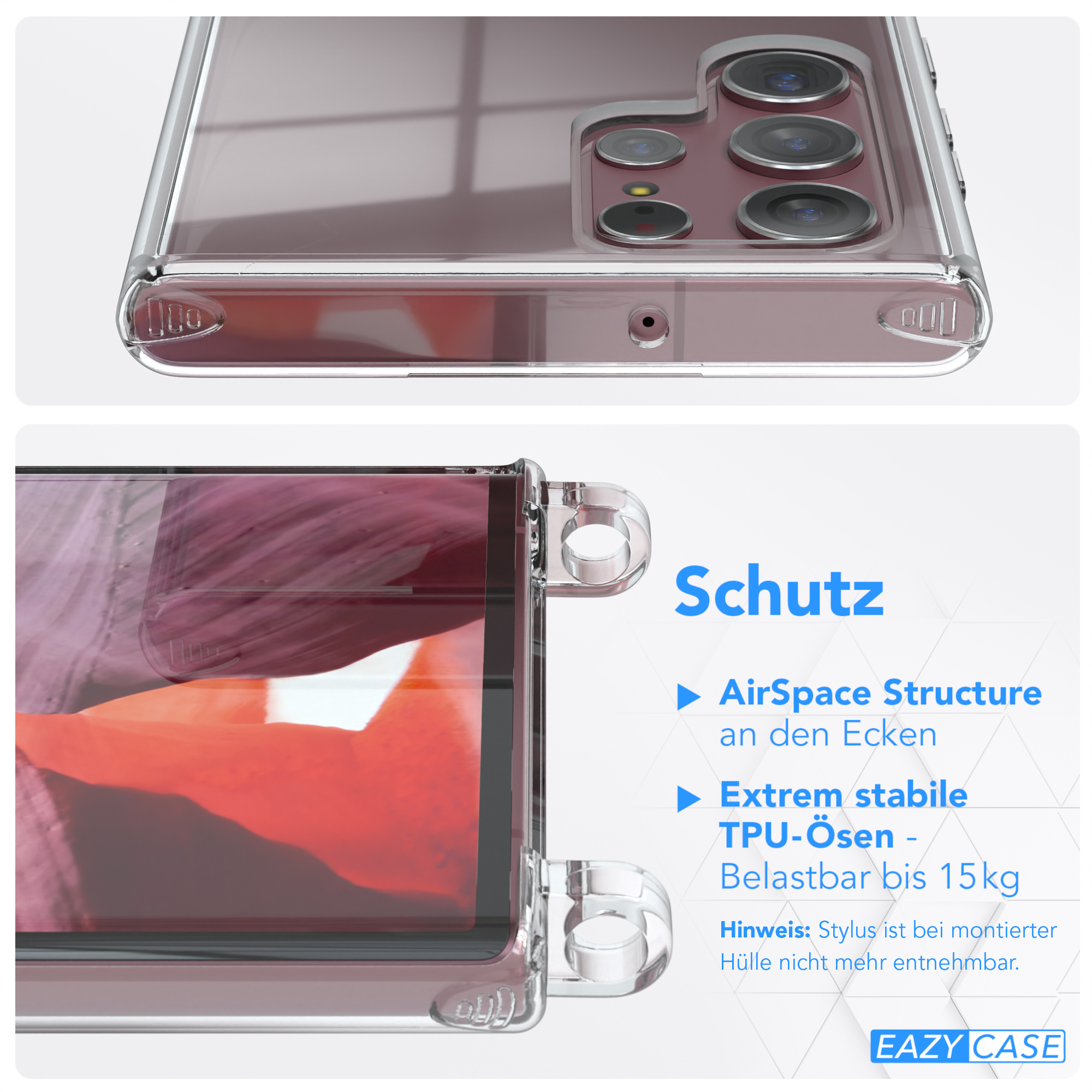 Umhängeband, Umhängetasche, / Samsung, EAZY Clear CASE Ultra 5G, Silber Cover Rot mit S22 Bordeaux Galaxy Clips