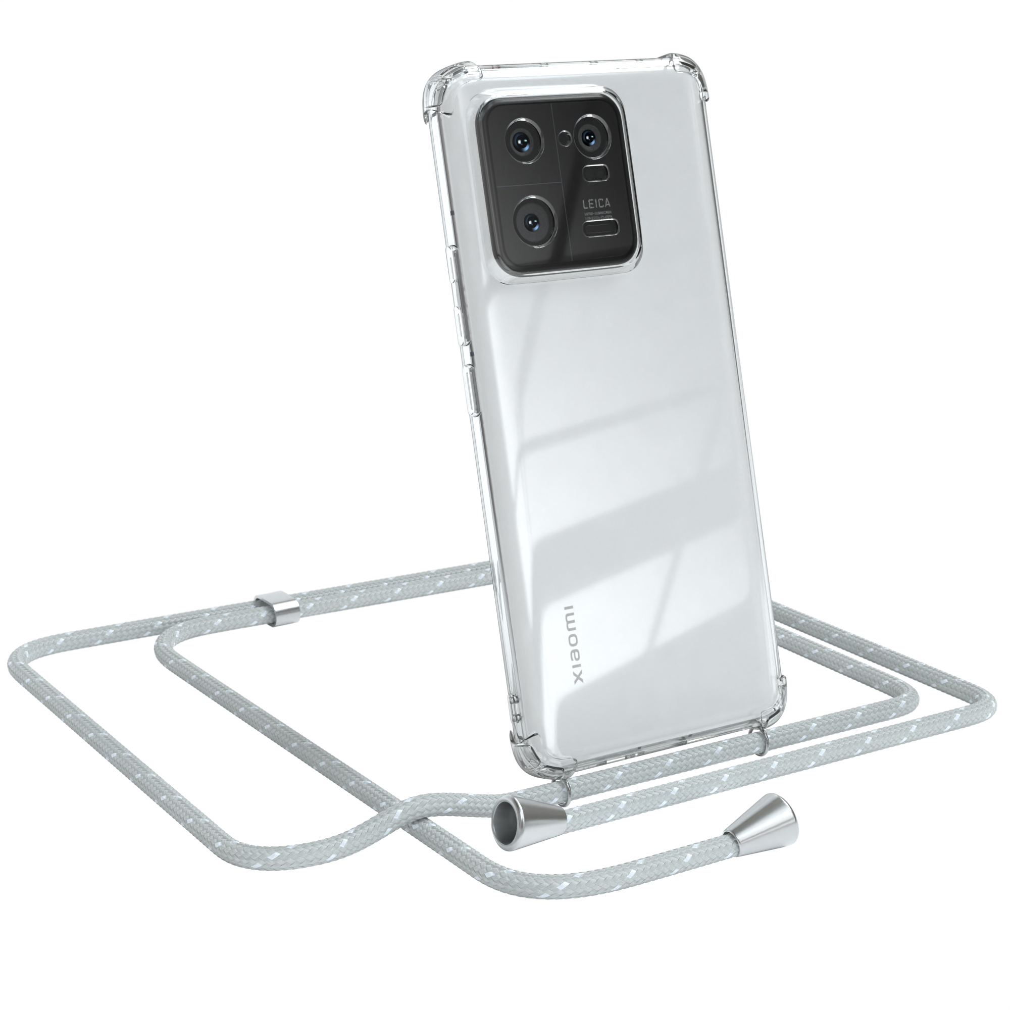 EAZY CASE Clear Cover mit Xiaomi, Hellgrau Weiß Umhängetasche, 13 Pro, Umhängeband