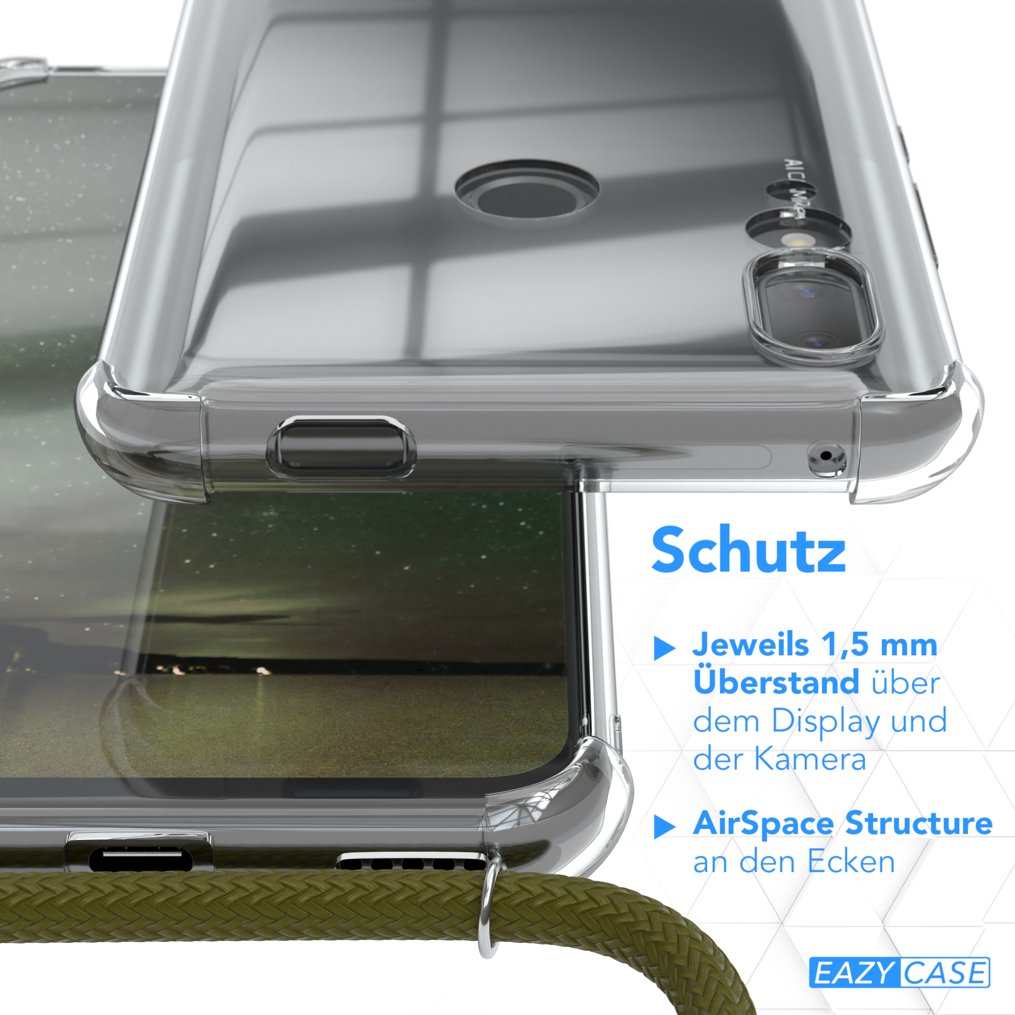 EAZY CASE Clear Z Umhängeband, Huawei, Cover / Olive Umhängetasche, mit Prime Y9 P (2019), Grün Smart