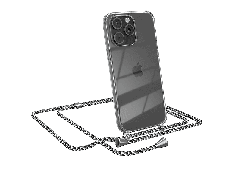 EAZY CASE Clear Umhängeband, / Camouflage iPhone Silber Max, Umhängetasche, Pro Clips mit 15 Schwarz Apple, Cover