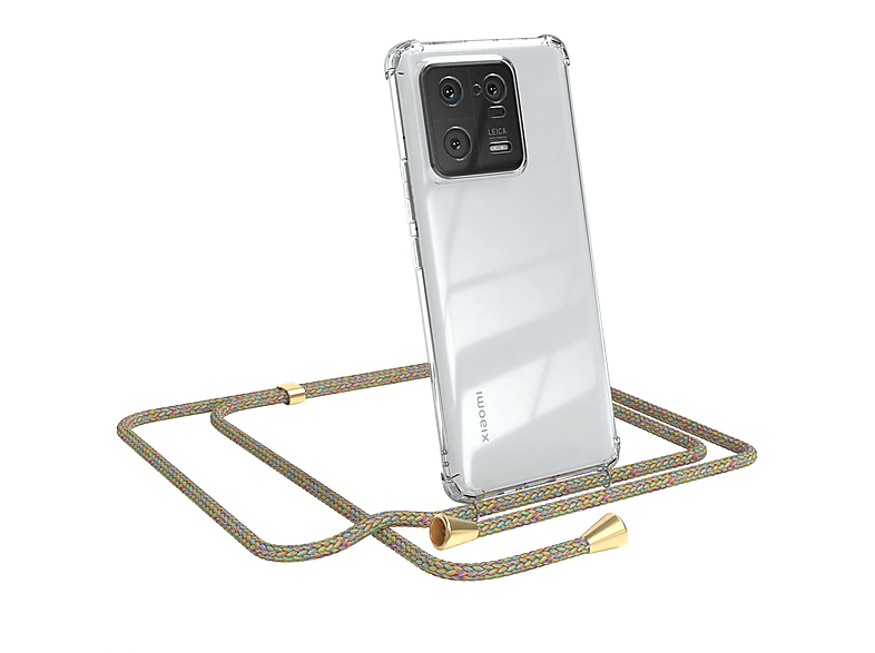 EAZY CASE Clear Cover mit Umhängeband, Umhängetasche, Xiaomi, 13 Pro, Bunt / Clips Gold