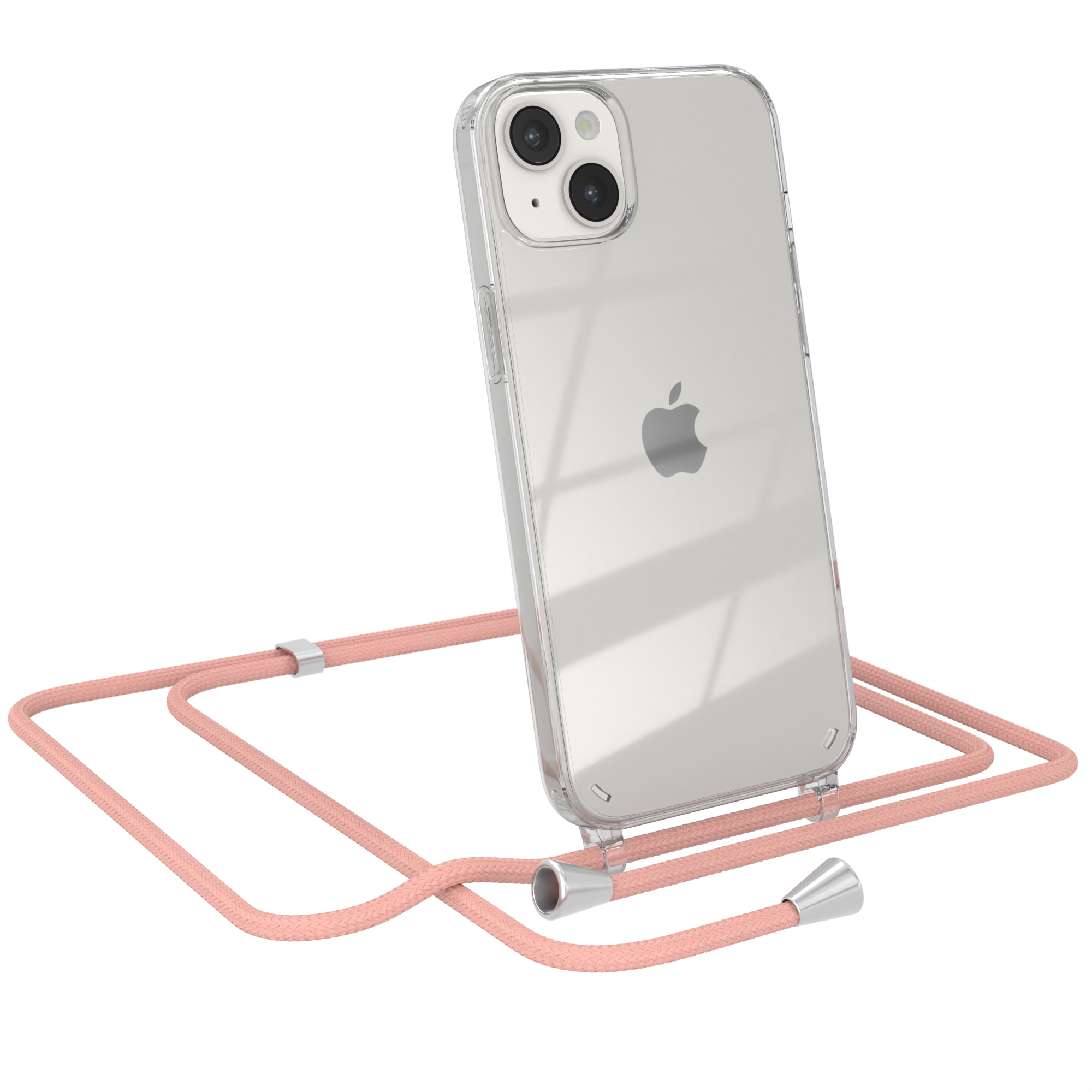 EAZY CASE Clear Apple, Cover mit Uni 14 Plus, Umhängeband, Umhängetasche, iPhone Altrosa